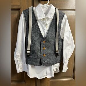 GAP Kids White button down with Gray Vest and suspenders.